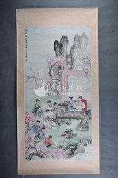1963年朱梅村李白诗意画《春夜宴桃李园》镜片