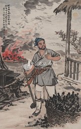 1978年汤义方李白诗意画《子夜吴歌其三》条幅