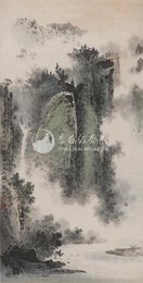 1978年陶一清李白诗意画《望天门山》条幅