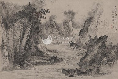 1962年陶一清李白诗意画《下泾县》横幅