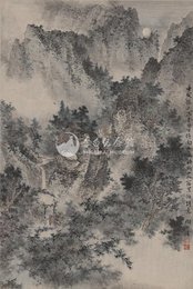 1962年陶一清李白诗意画《下终南山》条幅