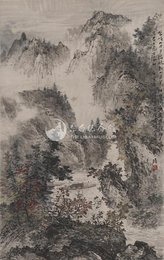 1963年陶一清李白诗意画《峨眉山月歌》条幅