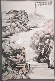 1981年戴则鸣李白诗意画《秋下荆门》条幅