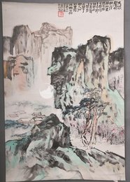 1981年戴则鸣李白诗意画《访戴天山道士不遇》条幅