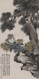 1962年陈半丁菊松图条幅