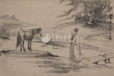 现代冯灌父李白诗意画《瘦马行》横幅