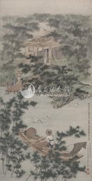 1964年冯志超陈林祥合画李白诗意画《秋浦歌十三》条幅