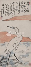 1978年李苦禅李白诗意画“白鹭下秋水”条幅