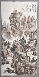 1979年程啸天李白诗意画《秋登宣城谢脁北楼》条幅