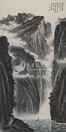 1978年岑学恭李白诗意画《早发白帝城》条幅