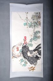 1987年李跃奎双鸡图镜片