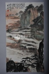 1980年朱丹秋李白诗意画《望天门山》条幅