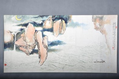 1982年陈世秋李白诗意画《峨眉山月歌》横幅