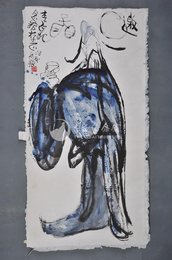 1985年谭昌镕邀月图条幅